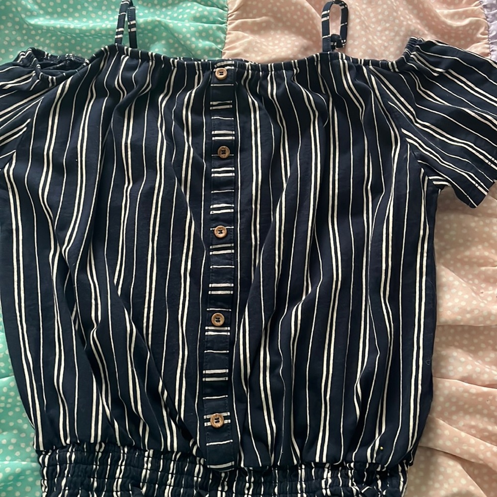 blue and white striped shirt, size 10-12 in girls